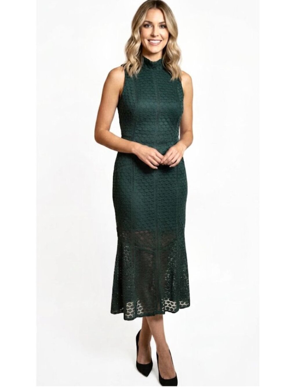 Ali & Jay All the Way Up Forest Green Lace Midi Dress Women's Size XS